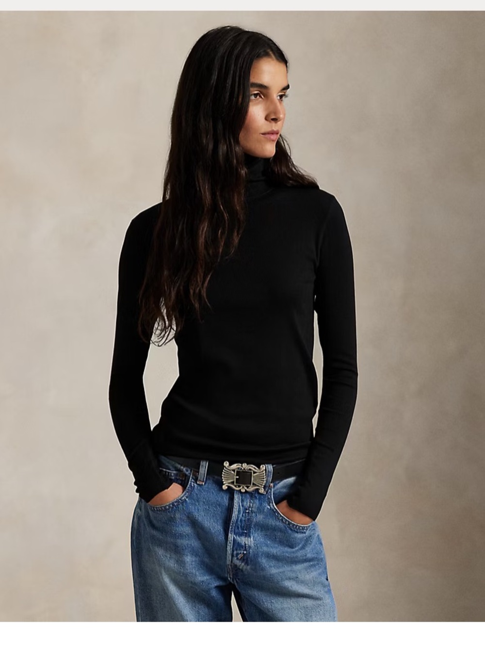 Ralph Lauren Black Stretch-Blend Ribbed Turtleneck size S $128